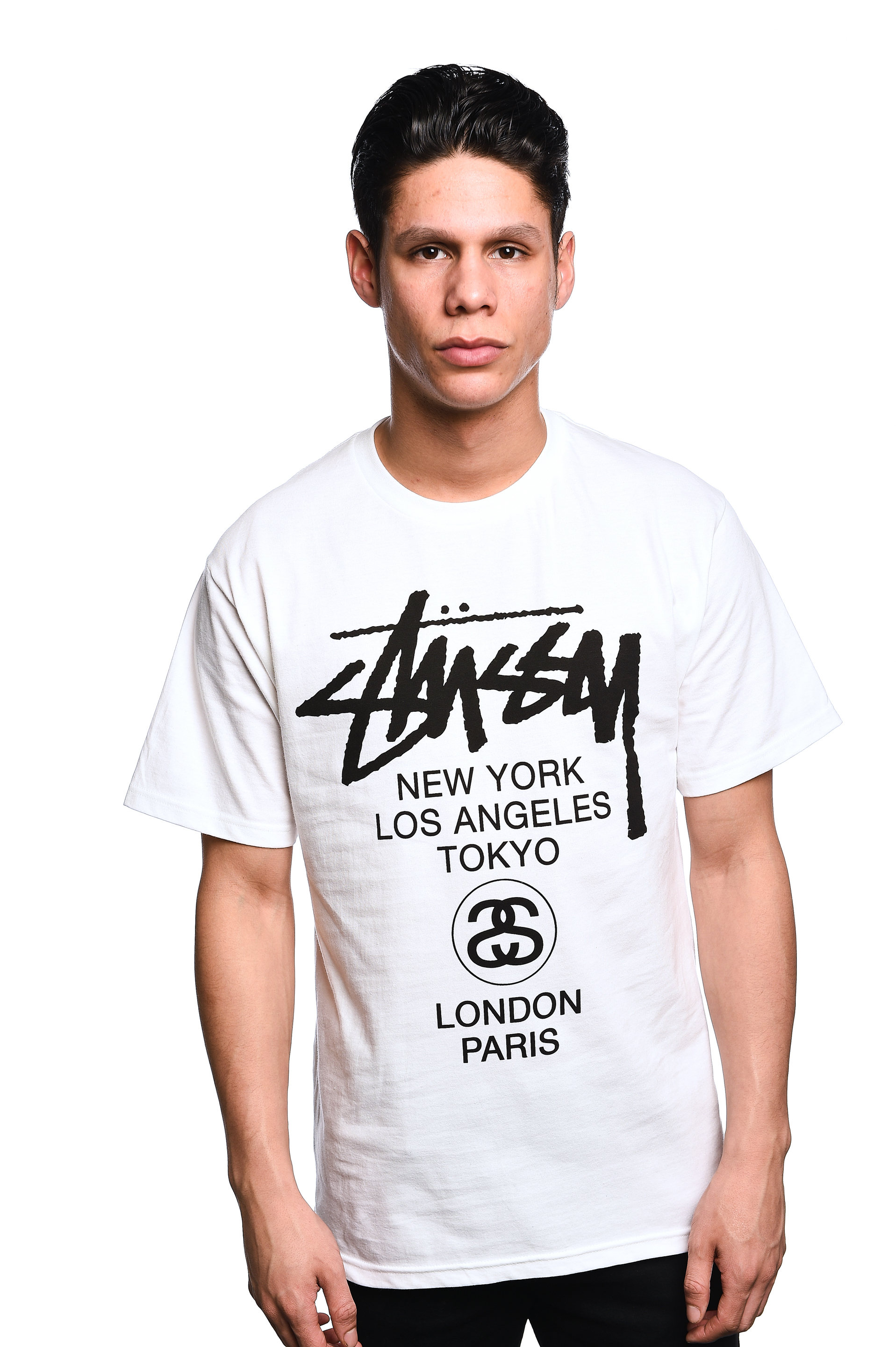 stussy world tour tee white