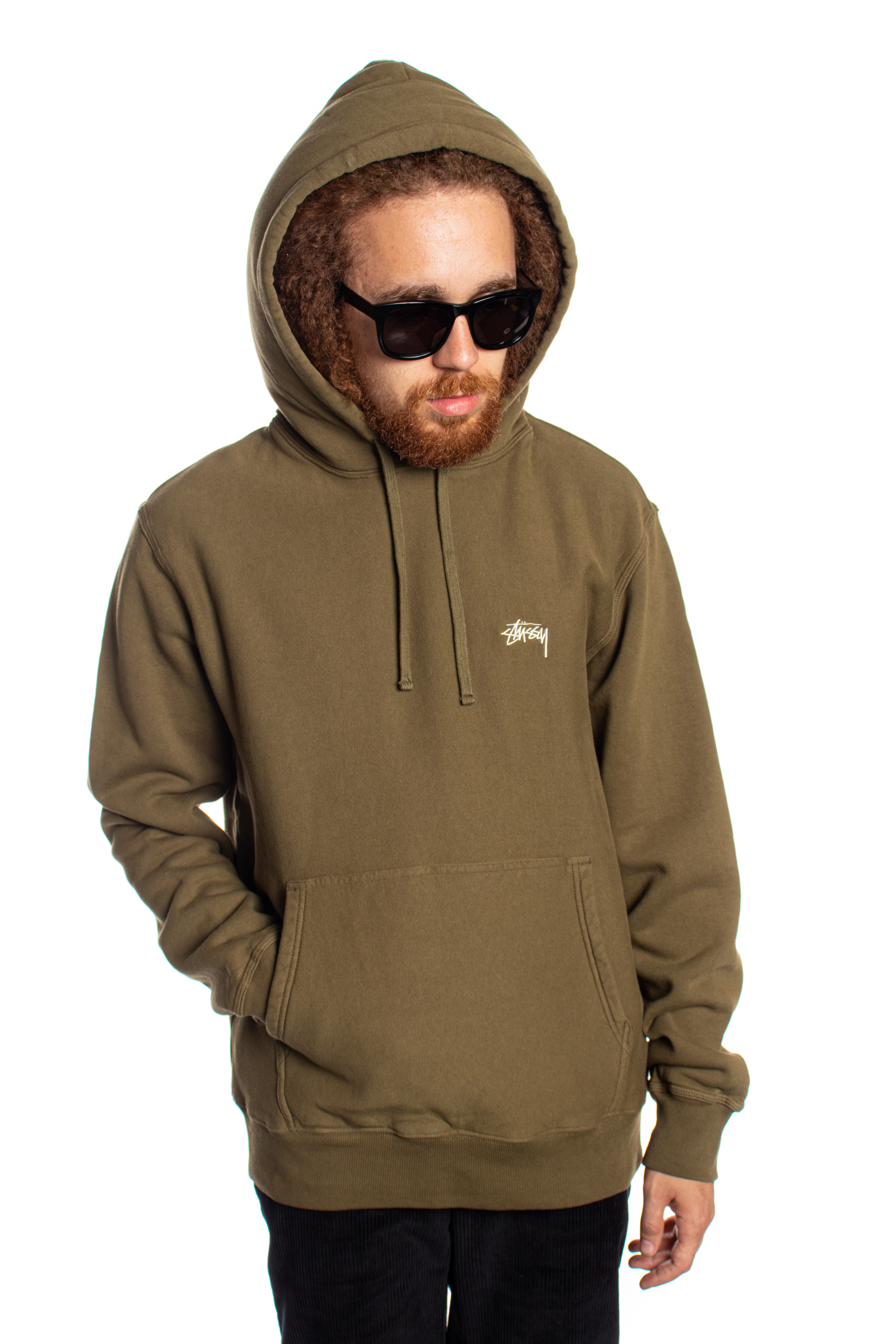 olive green stussy hoodie
