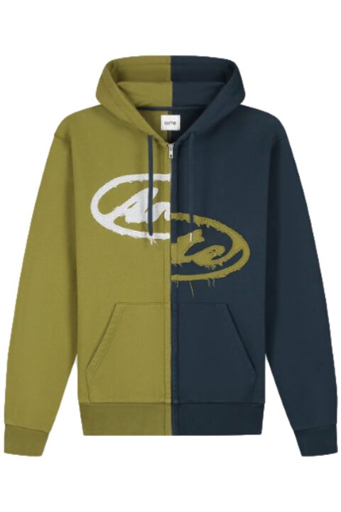 Split Patch Zip Hoodie (Navy/Green)