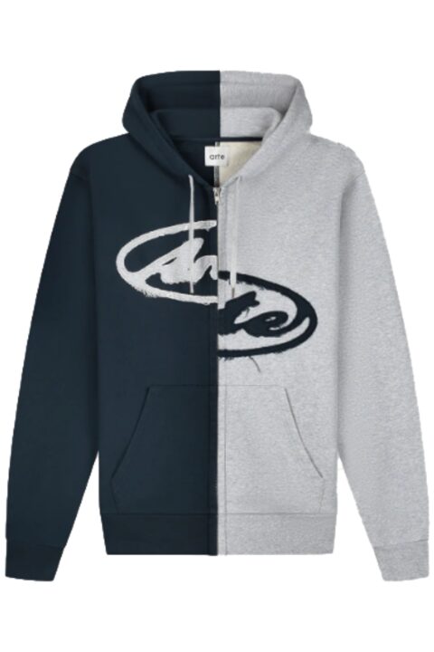 Split Patch Zip Hoodie (Navy/Grey)